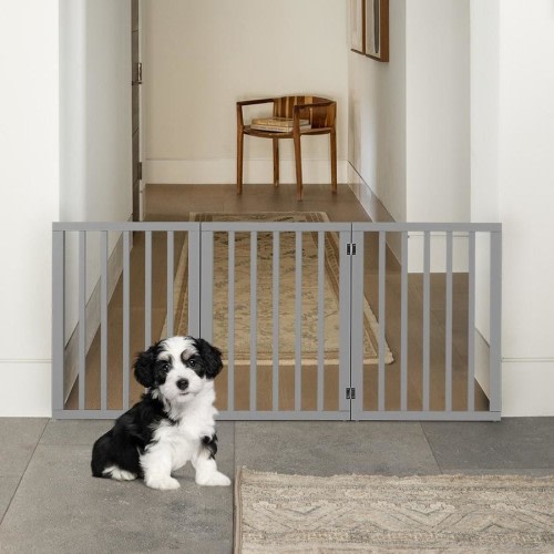 3 Panel 61cm Petzly Pet Gate Dog Fence Safety Barrier Security Door Grey