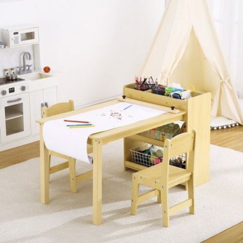 Garvee Kids Art Table And 2 Chairs--craft Table With Large Storage Shelves,warmyellow