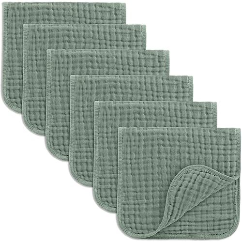 Comfy Cubs Muslin Burp Cloths Set Large 100% Cotton Hand Washcloths for Babies, Baby Essentials 6 Layers Extra Absorbent and Soft Boys & Girls Baby Bibs & Burp Cloths Set (Fern, 6-Pack, 20" X10")