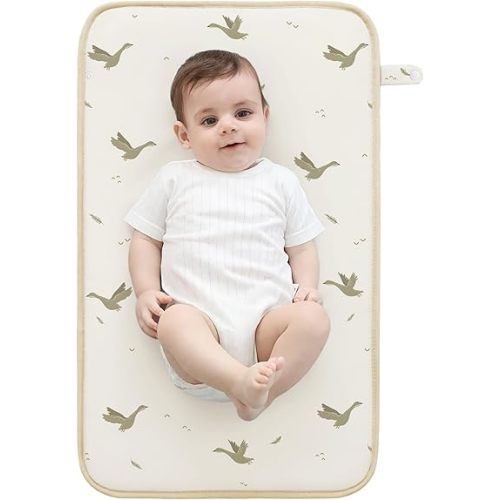 Portable Diaper Changing Pad for Baby Girl Boy, 27X15inch Waterproof Foldable Baby Changing Mat, Easy Wipe Clean Change Pad for Newborn Home and Travel Essential (Goose)