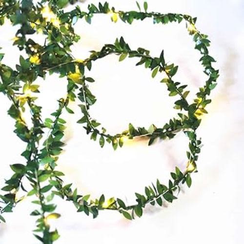 Kitstar 20LEDs Tiny Leaf Garland Warm White Vine String Light Timer Function Wedding Party Christmas Holiday Patio Decoration 6.6ft, Battery Operated, Indoor, UL588 Approved