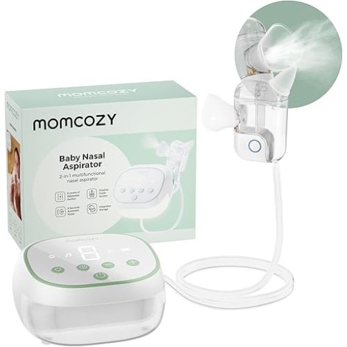 Momcozy BreezyClear Pro™ Nasal Aspirator for Baby, Hospital-Grade 75 kPa Nose Sucker with 9 Adjustable Suction Levels, Electric Nose Cleaner for Toddler, Light & Music Soothing