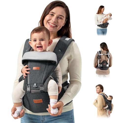 besrey Baby Carrier Hip Seat for Dad, Baby Carrier Newborn to Toddler, Front Summer Infant Carrier, Plus Backpack Carrier, Men Holder, Harness for Carrying Infant, Happy Mom Hip Carrier with Strap