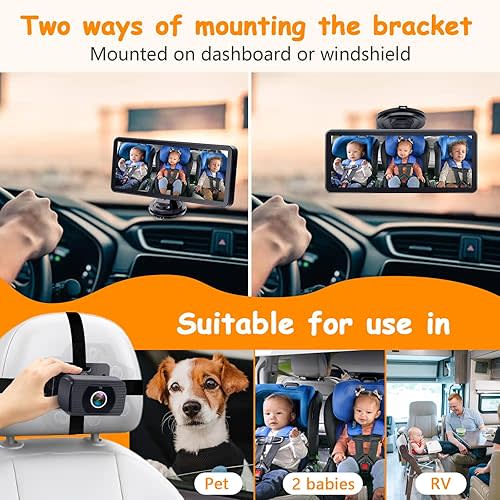 2-Kids Baby Car Camera for Seat: 6.9 Inch Ultrawide Display with Two Cameras Rear Facing - USB Powered Backseat Camera HD 1080P Easy to Install