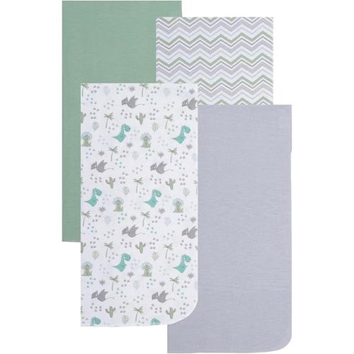 EVERYDAY KIDS 4 Pack of Soft Flannel Receiving Baby Blanket Set for Boys; Green/Gray Baby Swaddle Blankets for Newborn Baby Boy Nursery with Baby Dinosaurs, Chevron Striped Pattern, Solids