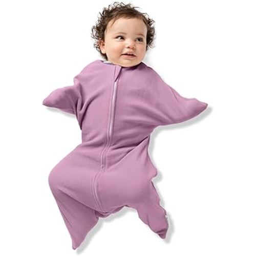 SleepingBaby Zipadee-Zip Transition Swaddle - Fleece Baby Swaddle Blanket with Zipper Convenience - Lavender, Small (4-8 Month)