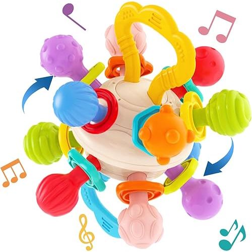 Baby sensory release toy, baby release pressure ball, baby car seat toy, gift for newborn boys and girls 0-6, 6-12 months old baby bell chew toy, 1-3 years old preschool education and learning toy