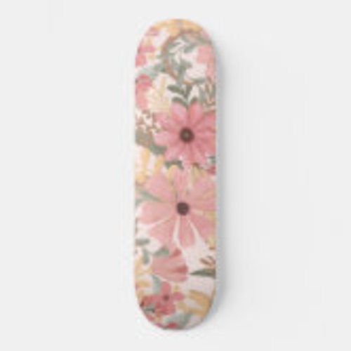 Pink Sage Green Flowers Leave Watercolor Pattern Skateboard | Zazzle