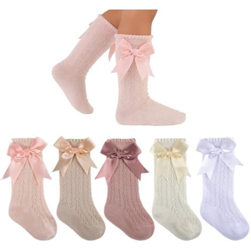 Baby Girls Knee High Socks Toddler Bow Ruffle Mesh Long Stockings Newborn Infant Cotton Thin Socks Spring Summer