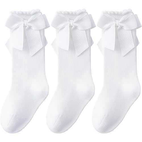 Baby Knee High Socks - Toddler Long Cotton Tube Stockings With Bow Ruffles for Girls - Infant Dress Socks