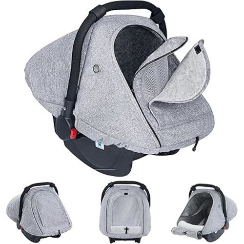 TSAYAWA Baby Car Seat Cover Winter, Warm Cozy Carseat Cover for Babies with Mesh Window Breathable, Full Protection Infant Car Seat Covers for Boys Girls, Windproof Newborn Car Seat Canopy, Gray