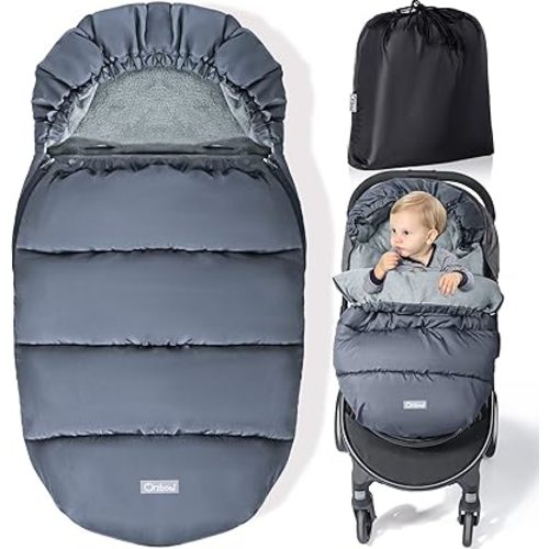 Orzbow Universal Footmuff for Baby, Winter Warm Stroller Bunting Bag, Waterproof Windproof Warm Coral Fleece Lined Toddler Stroller Sleeping Bag (Light Grey)