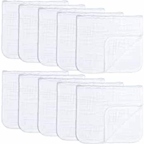 Muslin Burp Cloths Large 100% Cotton Hand Washcloths 6 Layers Extra Absorbent and Soft by Comfy Cubs (White, 10-Pack, 20" X10" )
