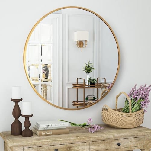 30 in. W x 30 in. H Round Aluminum Alloy Framed Gold Wall Mirror