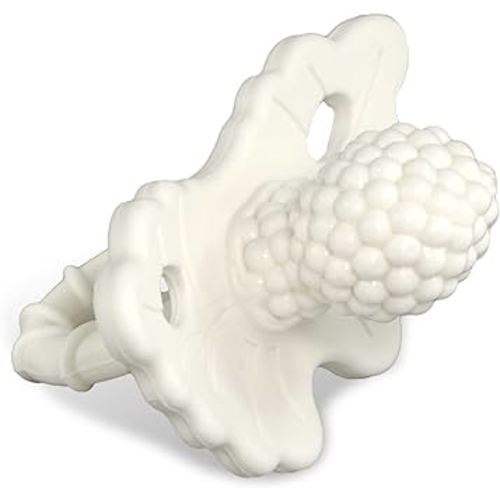 RaZbaby RaZberry Silicone Teether Pacifier – Teething Relief for Infants, Food-Grade, BPA-Free, Hands-Free Design, Natural Berrybumps Fruit Texture for Sensory Development, Freezable – Coconut