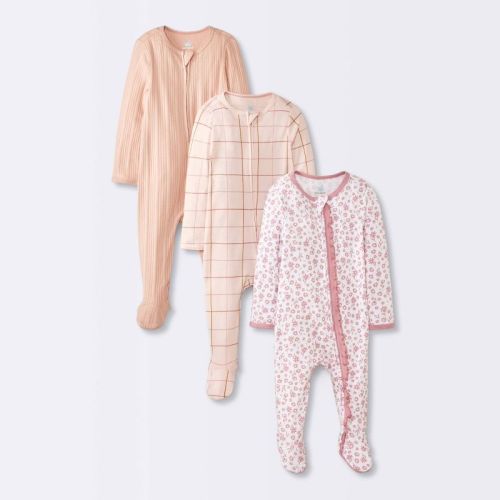 Baby Girls' 3pk Floral Sleep N' Play - Cloud Island™ Peach 6-9M