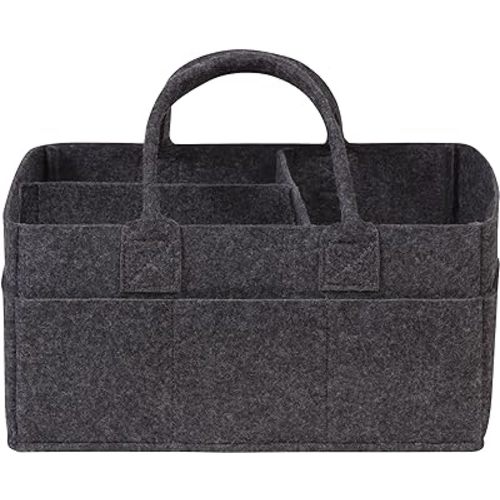 Sammy & Lou Diaper Caddy Organizer - Collapsible Tote Bag with Handles - Organizer for Diapers, Wipes & Baby Changing Supplies - Felt Storage Organizing Bin for Car, Desk, Nursery (Charcoal Grey)