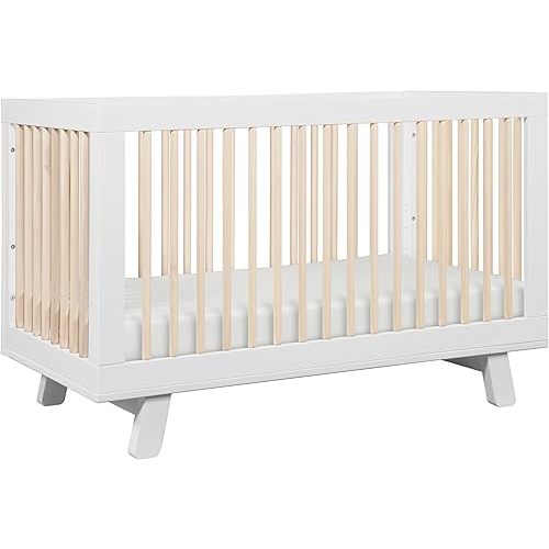 Babyletto Hudson 3-in-1 Convertible Baby Crib with Wooden Toddler Bed & Daybed Conversion - Easy to Assemble & GREENGUARD Gold Certified - 4 Adjustable Mattress Heights - White & Washed Natural