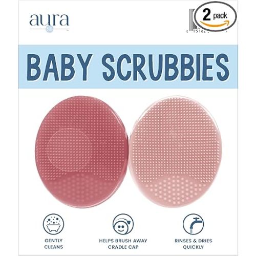 S&T INC. Exfoliating and Massaging Cradle Cap Bath Brushes for Baby, Silicone - 2 Inch x 2.5 Inch, Pink, 2 Pack