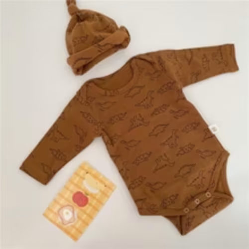 Baby Dino Onesie With Knot Beanie – Teeny Mini Me