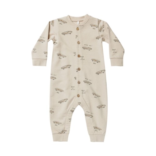 Baby Skateboard Cotton French Terry Romper, Natural
