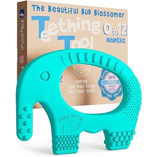 Teething Toys for Babies Age 0 to 12 Months - Baby Elefun 5X Pain Relief Smart Teether - Zero Developmental Delay Silicone Baby Teething Toy Ring - Cute Infant Stocking Stuffers Chew Toy for Babies