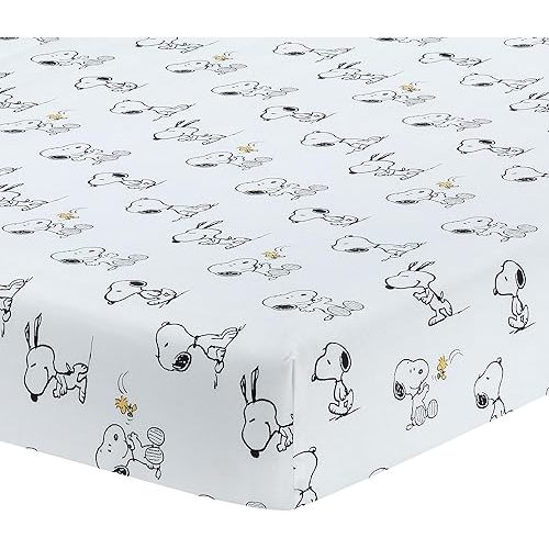 Lambs & Ivy Classic Snoopy 100% Cotton White/Black Fitted Baby Crib Sheet