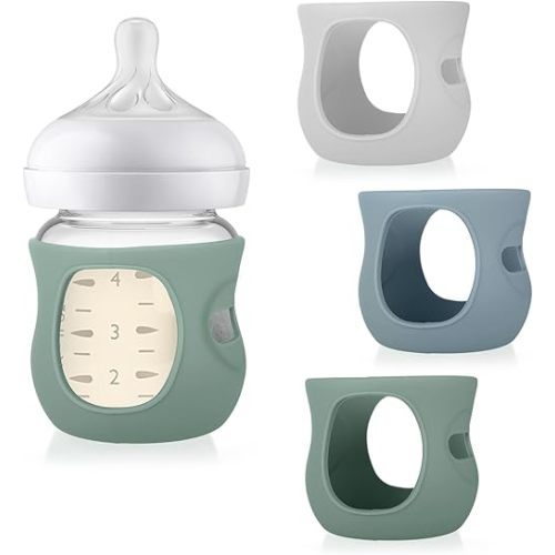 Juome Silicone Sleeves for Avent Natural Glass Baby Bottle - 3 Pack Anti Breakage Baby Bottles Holder, Compatible with Philips Avent Anti Colic Baby Bottles 4 oz