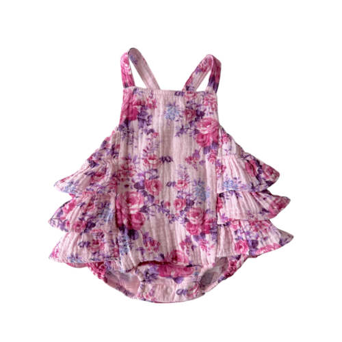Muslin Ruffle Sunsuit, Violet Rose