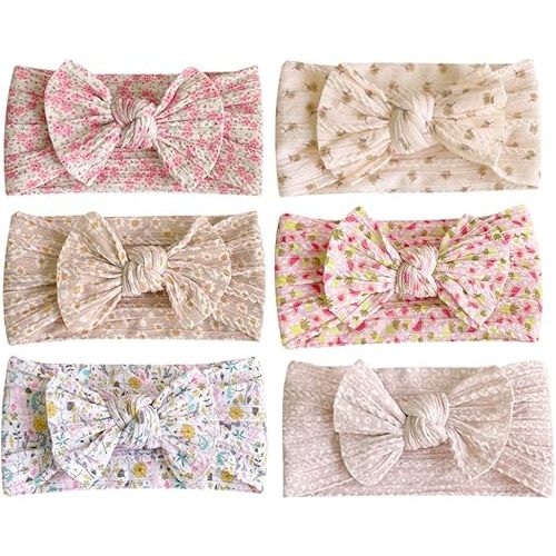 6PCS in a Pack of Kid-Friendly Soft Colorful Bow Hair Bands Little Girl Printed Nylon Hair Accessories Girls Kids