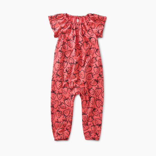 Tea Collection Flutter Sleeve Romper - Strawberries, 3-6 Months