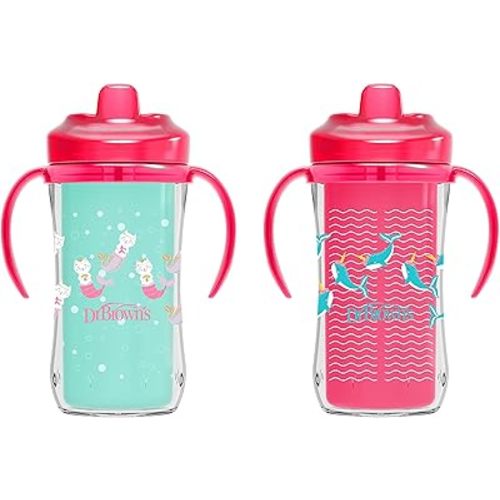 Dr. Brown's Milestones Hard Spout Insulated Sippy Cup with Handles, Pink, 10 oz, 2 Pack, 12m+