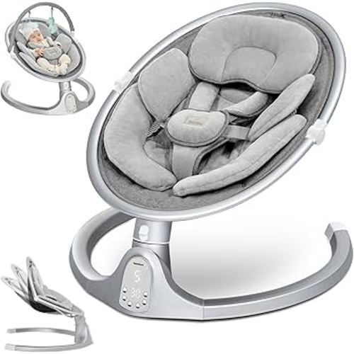 BabyBond Baby Swings for Infants, Bluetooth Infant Swing with 3 Seat Positions, 5 Natural Sway Motion and 5-Point Harness, Portable Baby Swing for Indoor and Outdoor, Silver