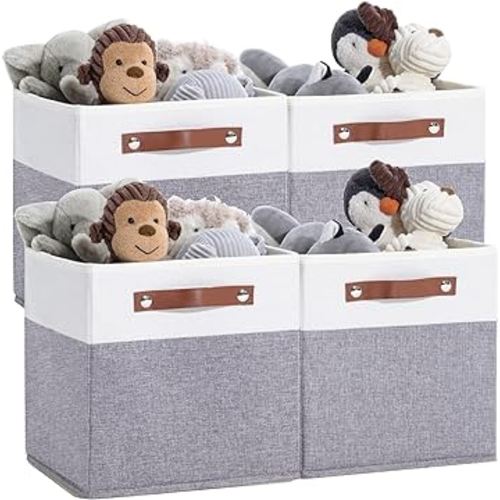 Cube Storage Bins 4 Pack,13 Inch Collapsible Storage Bins,Fabric Storage Cubes Can be Usd Closet Organizers and Storage Box Shelf Basket. (White&Grey-4pcs)