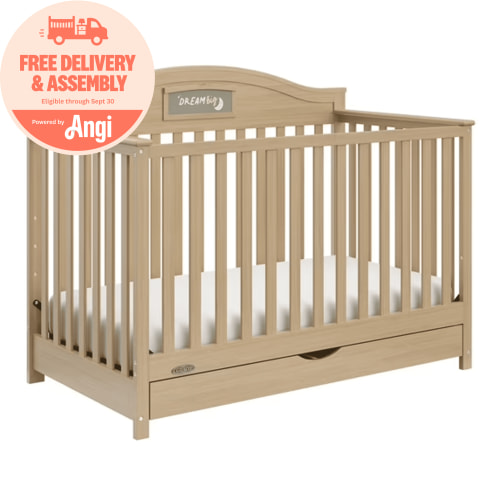 Graco Story 5-in-1 Convertible Baby Crib with Drawer and Reversible Headboard, Driftwood