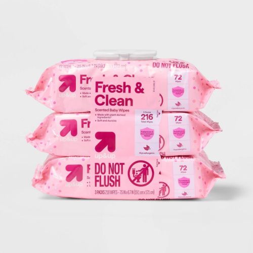 Fresh & Clean Scented Baby Wipes - 3pk/216ct - up&up™: Ethyl Alcohol-Free, Contains Aloe, Contains Vitamin E, Hypoallergenic