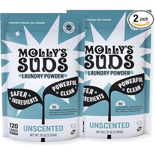 Molly's Suds Original Laundry Detergent Powder | Clean Laundry Detergent Powder for Sensitive Skin | Simple, Effective Ingredients, Stain Fighting | 240 Loads (Unscented)