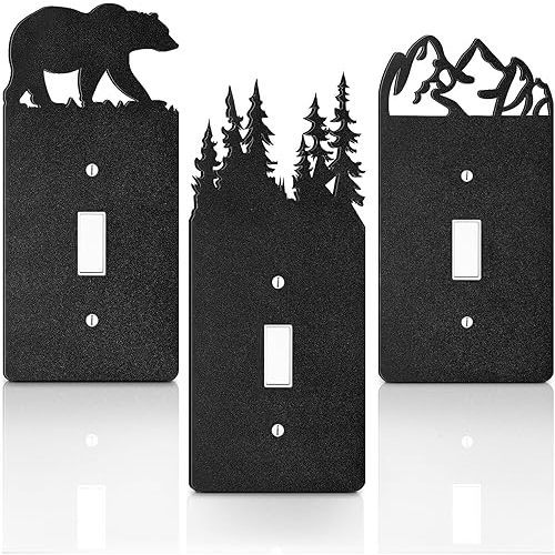 Flutesan 3 Pieces Metal Bear Light Switch Cover Plate Rustic Toggle Moose Light Switch Cover Cute Nature Animal Mountain Outlet Plate Decorative for Bedroom Home Office(Single Toggle)