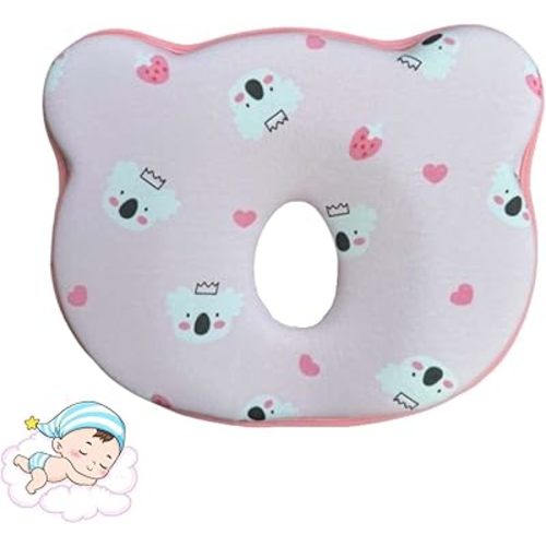 Memory Foam Baby Pillow, Convenient Cute Bear Shape Pillow, Comfortable and Soft, for Boys and Girls, Preventing Flat Head (Pink)