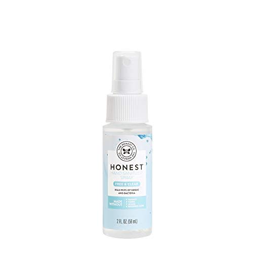 The Honest Company Plant-Based Hand Sanitizer Spray | Kills 99.9% of Germs | Hypoallergenic, Quick-drying + Moisturizing | Fragrance Free, 2 fl oz