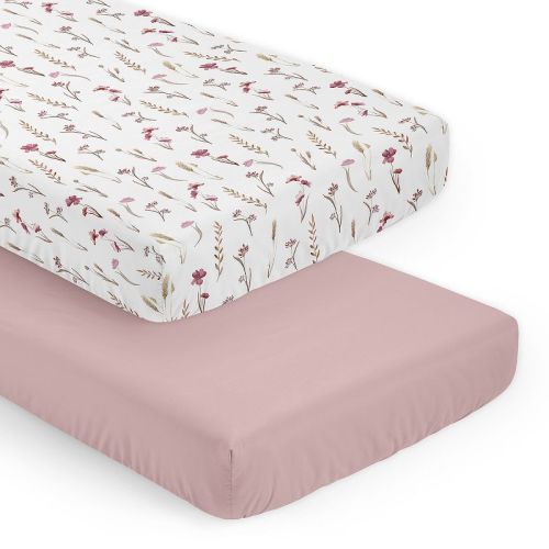 Sweet Jojo Designs Girl Fitted Crib Sheets Set Watercolor Floral Garden Rose Pink and Taupe 2pc