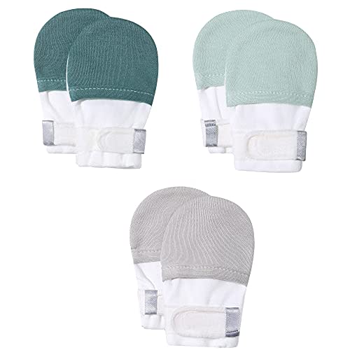 HAPIU Baby No Scratch Mittens Stay On, 100% Cotton Breathable, Adjustable Infant Gloves for Boys Girls, Newborn - 12 M