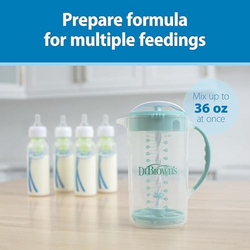 Dr. Brown's Baby Formula Mixing Pitcher with Adjustable Stopper, Locking Lid, & No Drip Spout, 32oz, BPA Free, Olive