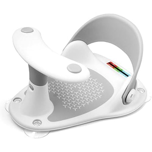 Baby Bath Seat, Baby Bathtub Bath Seat Sit-Up Bathing, Infant Bath Seat for Baby 6-36 Months with Thermometer/Anti-Slip Cushion/4 Suction Cups (Grey)