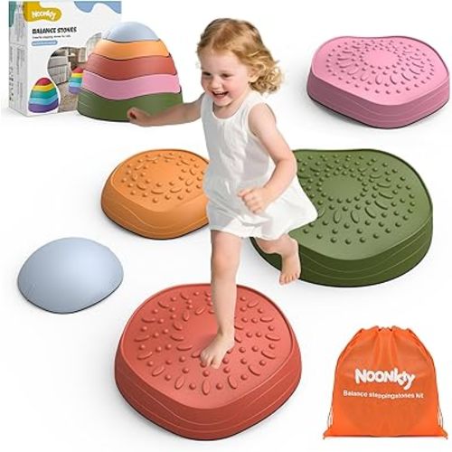 Stepping Stones for Kids, 5Pcs Non-Slip Plastic Balance Stones Develop Coordination & Motor Skills, Indoor/Outdoor Obstacle Course Sensory Toys for Toddlers, Holds 220 Lbs