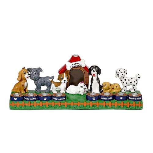 Menorah, Puppy Dog Design, Hand Painted Resin - Kolbo Fine Judaica Gallery