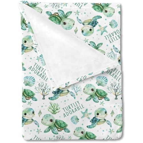 HawSkgFub Cute Under The Sea Turtle Baby Blanket for Boy Girl Gift, Ocean Animal Turtley Adorable Flannel Fleece Nursery Bed Blankets, Soft Lightweight Newborn Infant Toddler Kids Crib Bedding 30 x 40