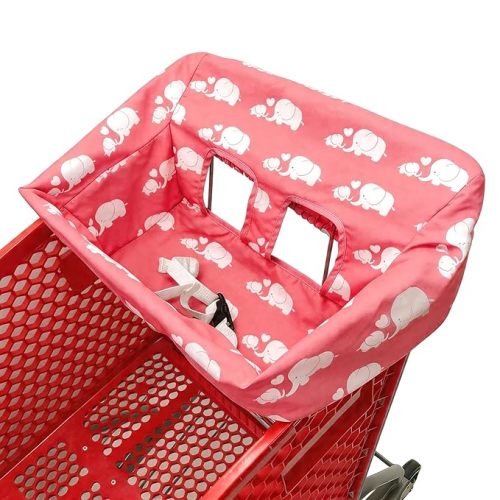 Portable Shopping Cart Cover | High Chair and Grocery Cart Covers for Babies, Kids, Infants & Toddlers ✮ Includes Free Carry Bag ✮ (Simple Pink Elephant)