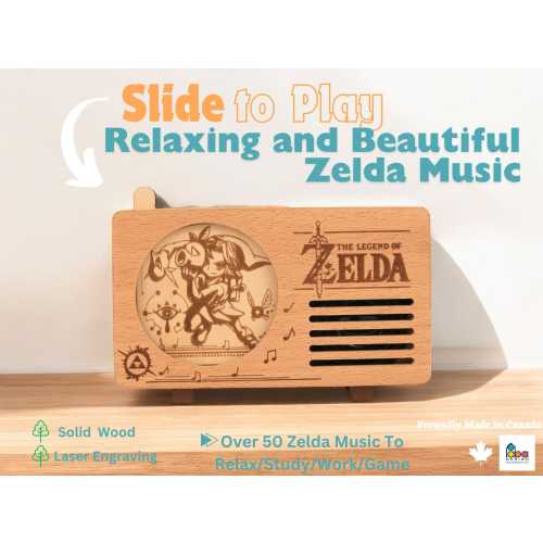 Zelda Music Box with Slide-to-Play Function | Beautifully Engraved Design | Customizable Relaxing Music for Focus, Stress Relief & Study