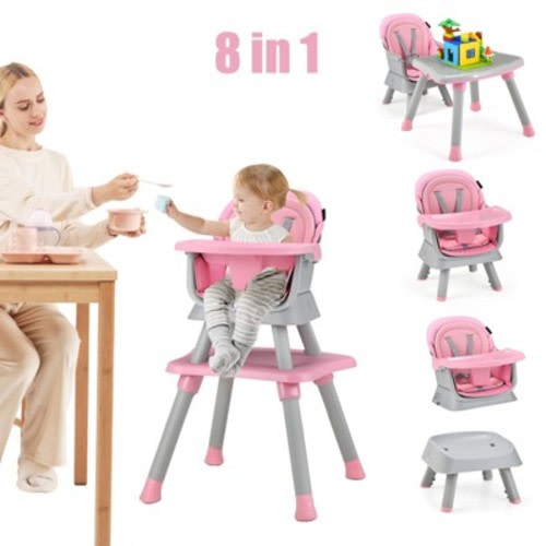Infans 8 in 1 Baby High Chair, Convertible Highchair for Babies and Toddlers/Table and Chair Set/Booster Seat/Toddler Chair with Safety Harness, Pink